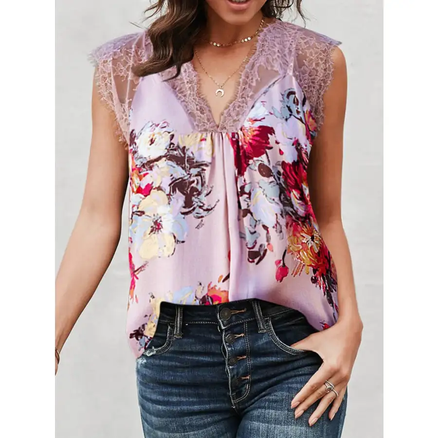 Soft Lace Detail V Neck Tank