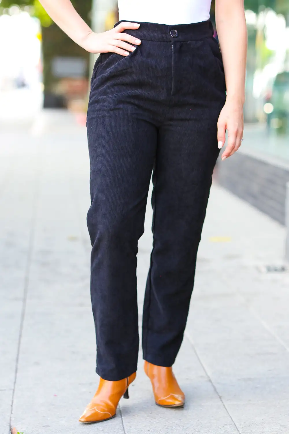 Corduroy High Rise Tapered Leg Pants