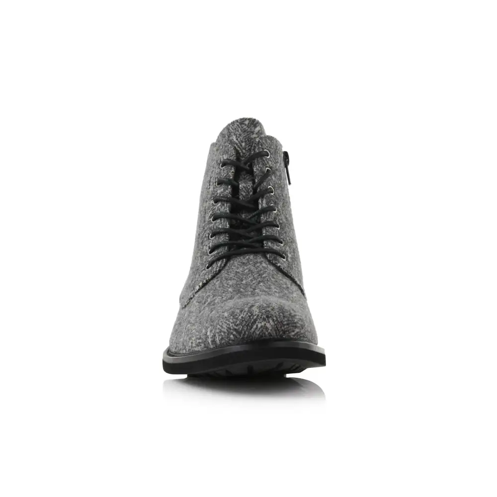 Faux-Leather Burnished Lace-Up Ankle Boots