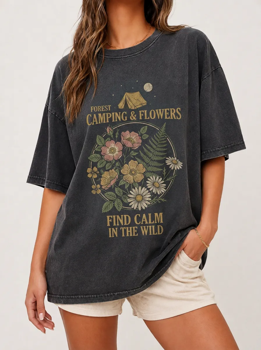 Women's Camping Nature Lover Floral Printed T-shirt
