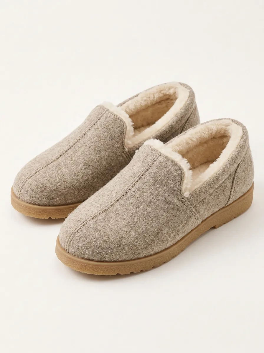 Warm Lined Beige Slippers with wool lined finish