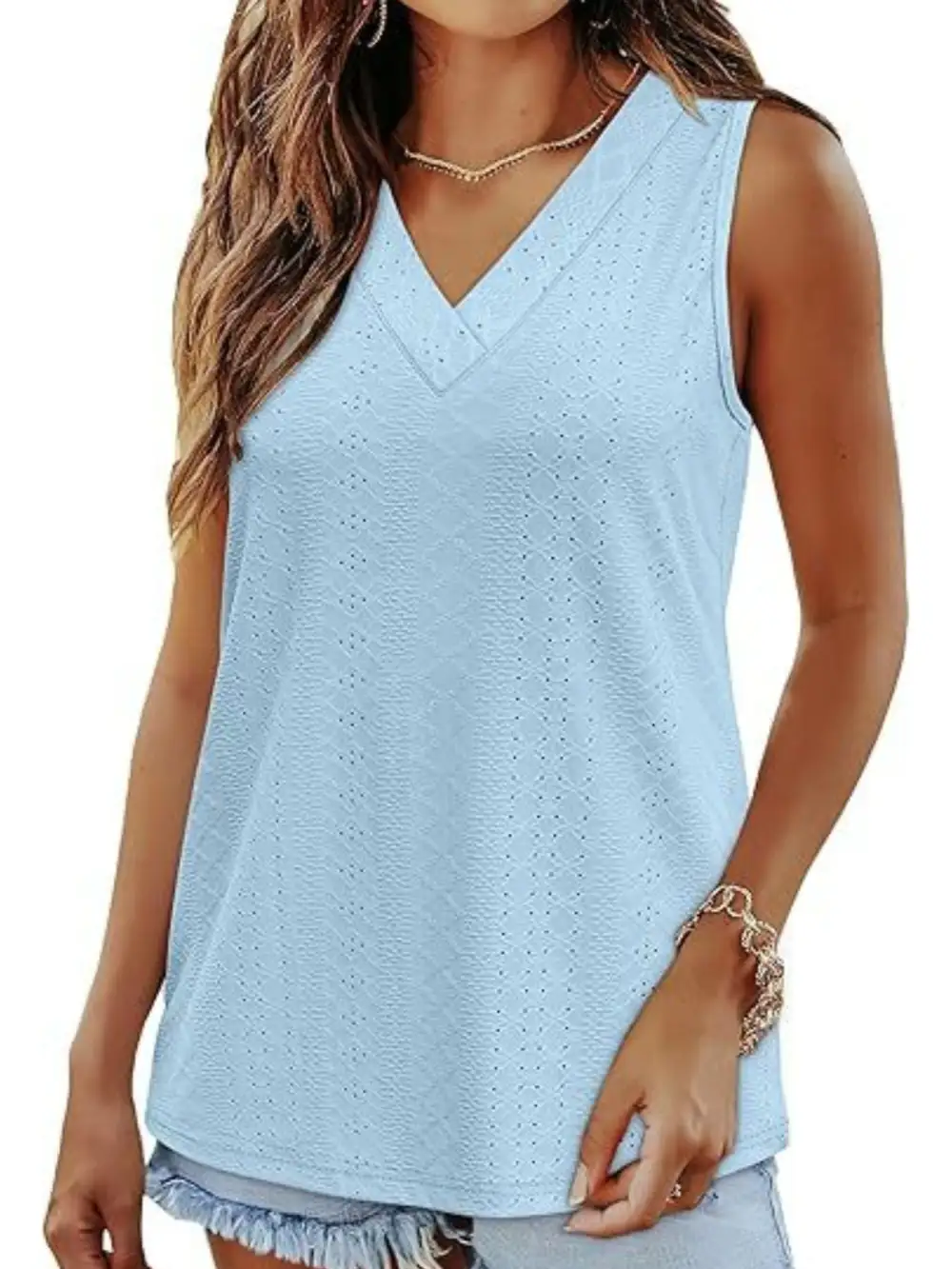 Eyelet V Neck Tank