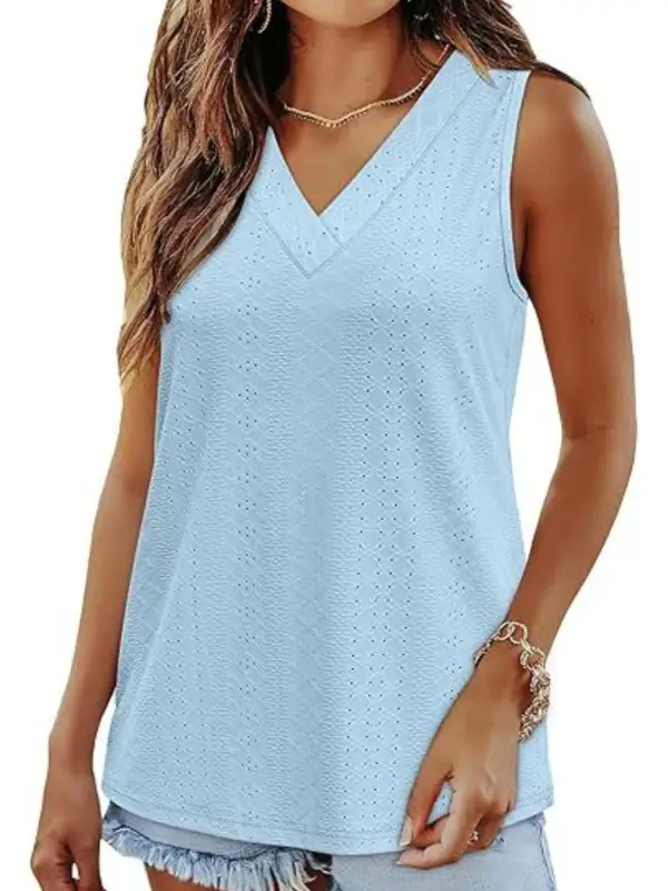 Eyelet V Neck Tank