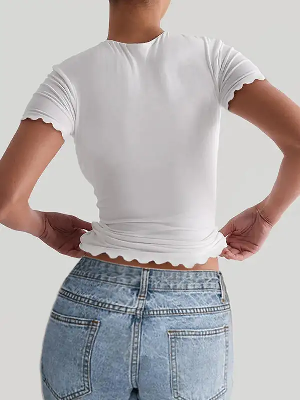 Short Sleeve Slim Fit Round Neck Polyester T-Shirt