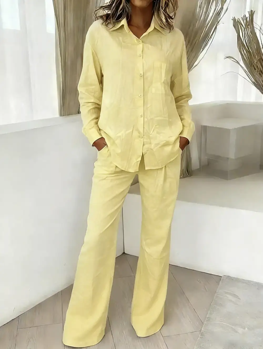Shirt and Loose Wide-Leg Pants Suit