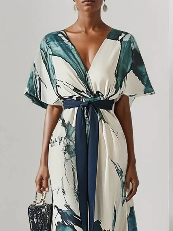 Printed Neck Maxi Dress