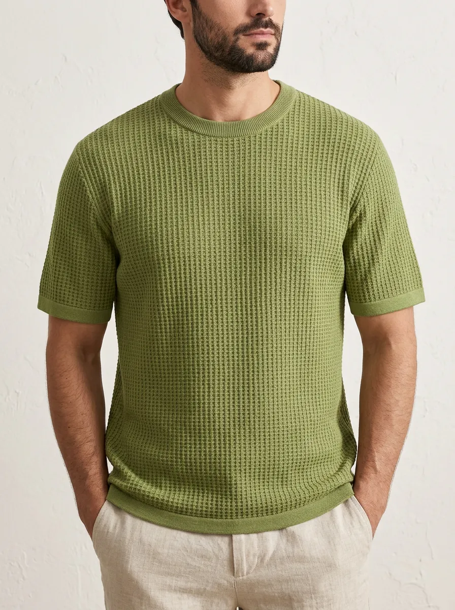 Men's Relaxed Tailored-Look Waffle Knit T-Shirt