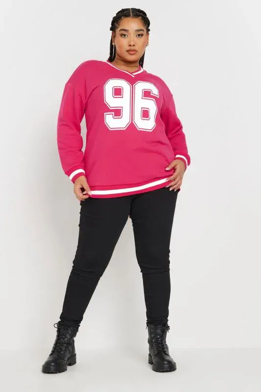 Hot Pink '96' Slogan Varsity Sweatshirt