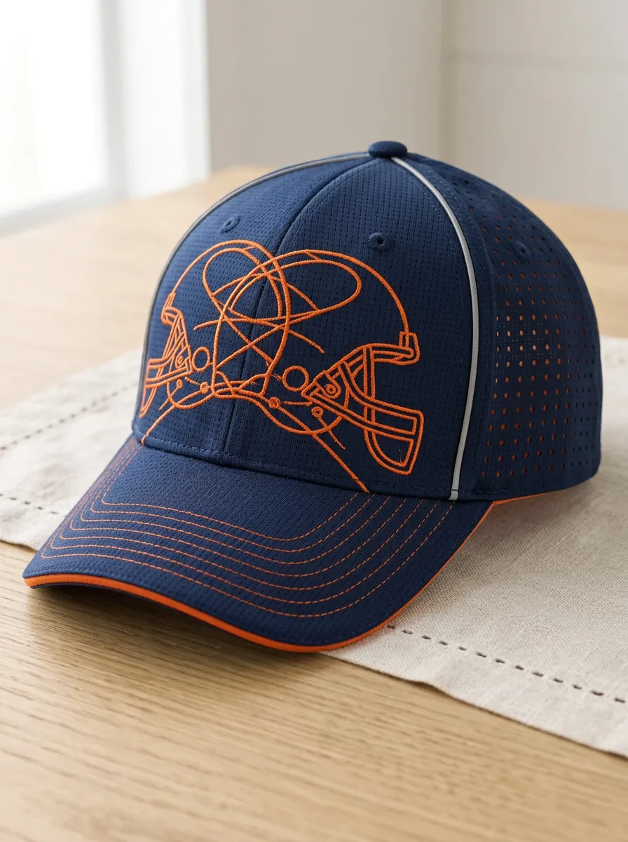 Men's Football Fan Orange Helmet Graphic Embroidered Cap