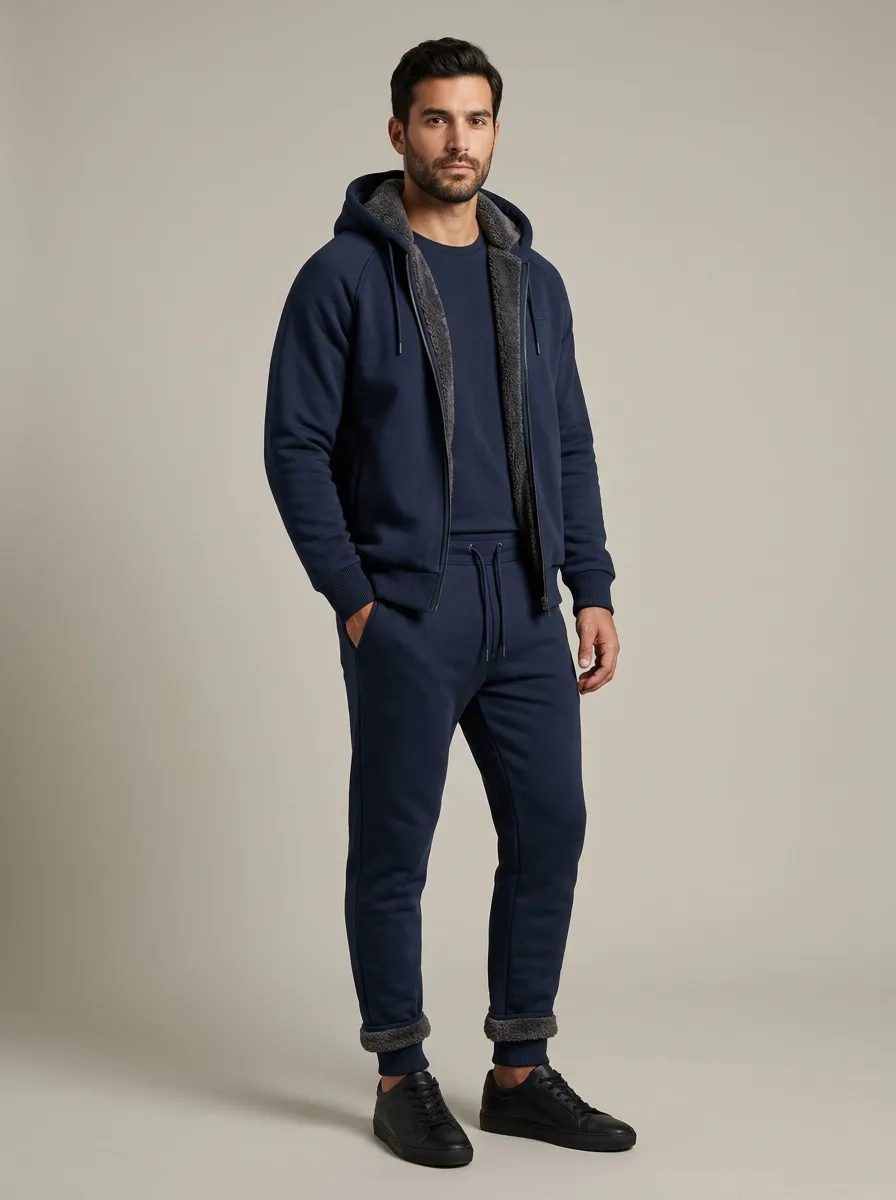 Relaxed Wear Fleece Lined Thermal Hooded Men's Fleece Sweat Set