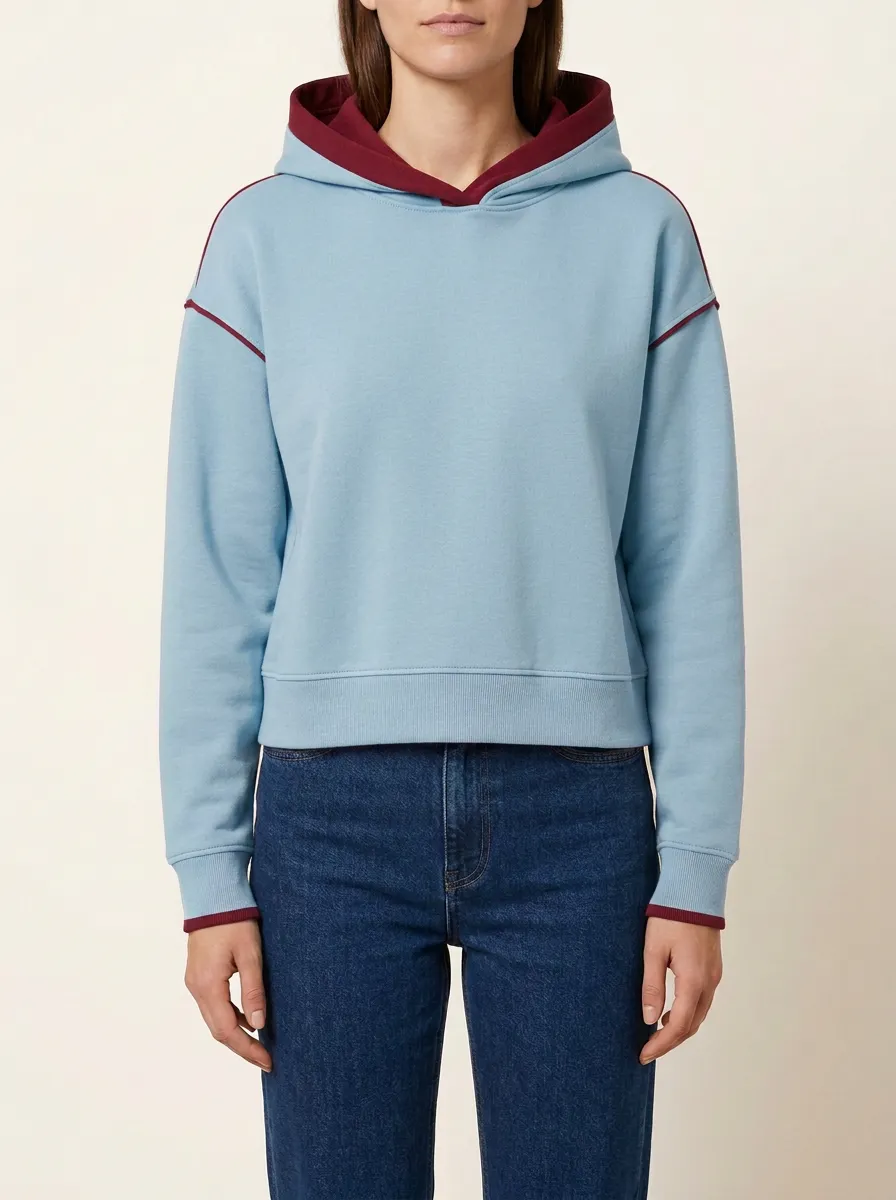 Women's Two-Tone Boxy Drop-Shoulder Pullover Hoodie