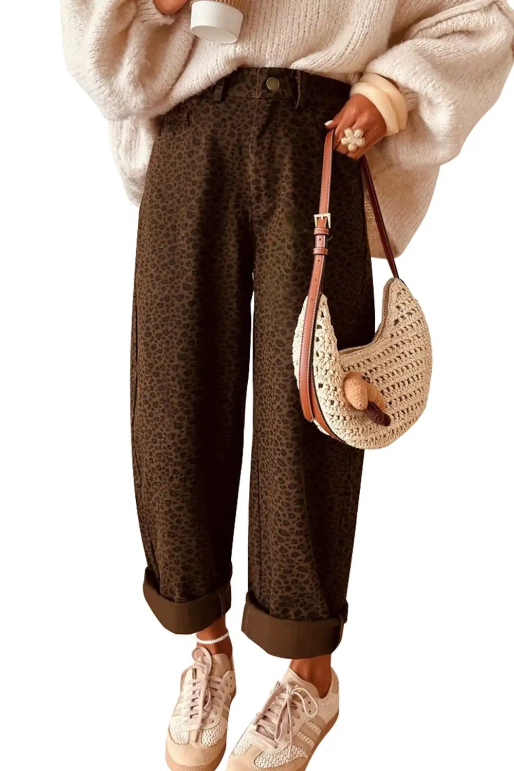 Women's Casual Leopard Print Full Length Regular Fit Jeans