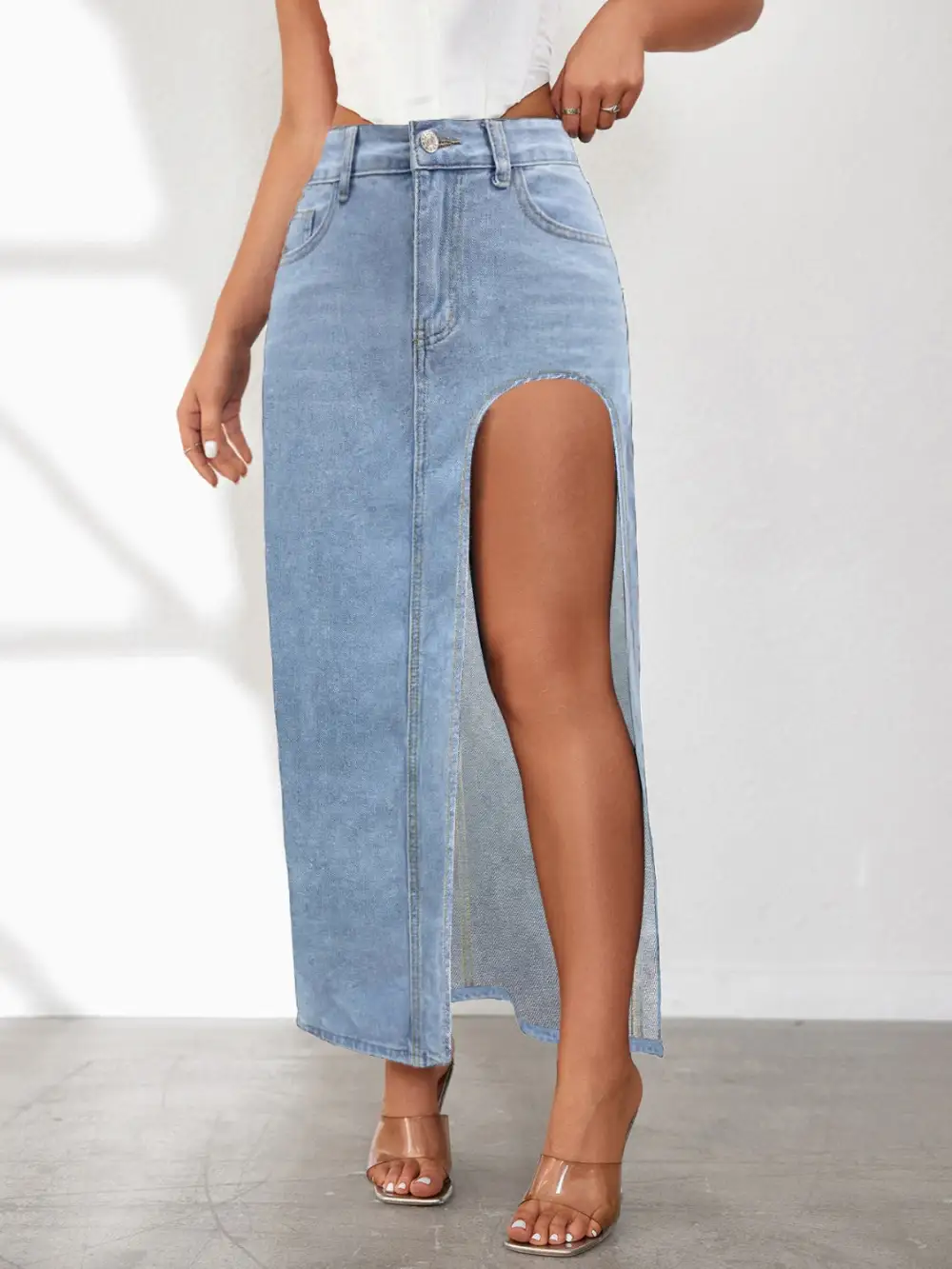 Denim Side Slit Skirt