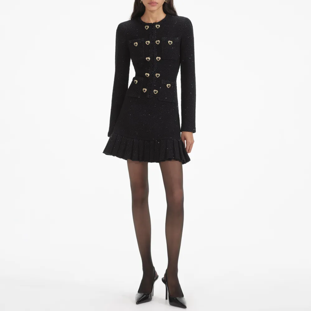 Black Buttoned Knit Mini Dress