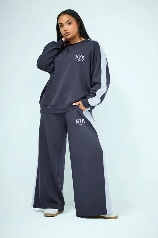 Navy Blue 'NYC' Side Stripe Sweatshirt