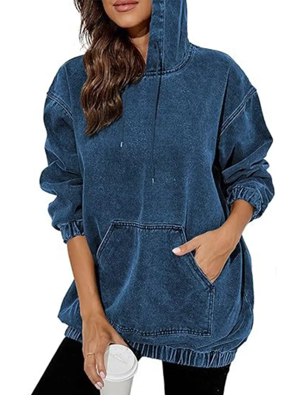 Denim Retro Hooded Pullover Sweatshirt