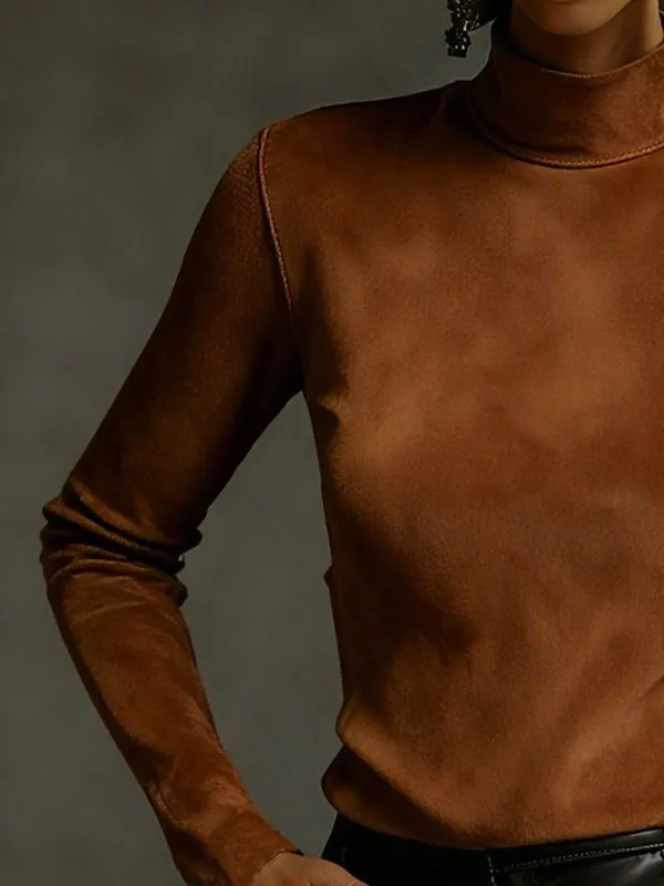 Long Sleeve Panel Detail Mock Neck T-Shirt