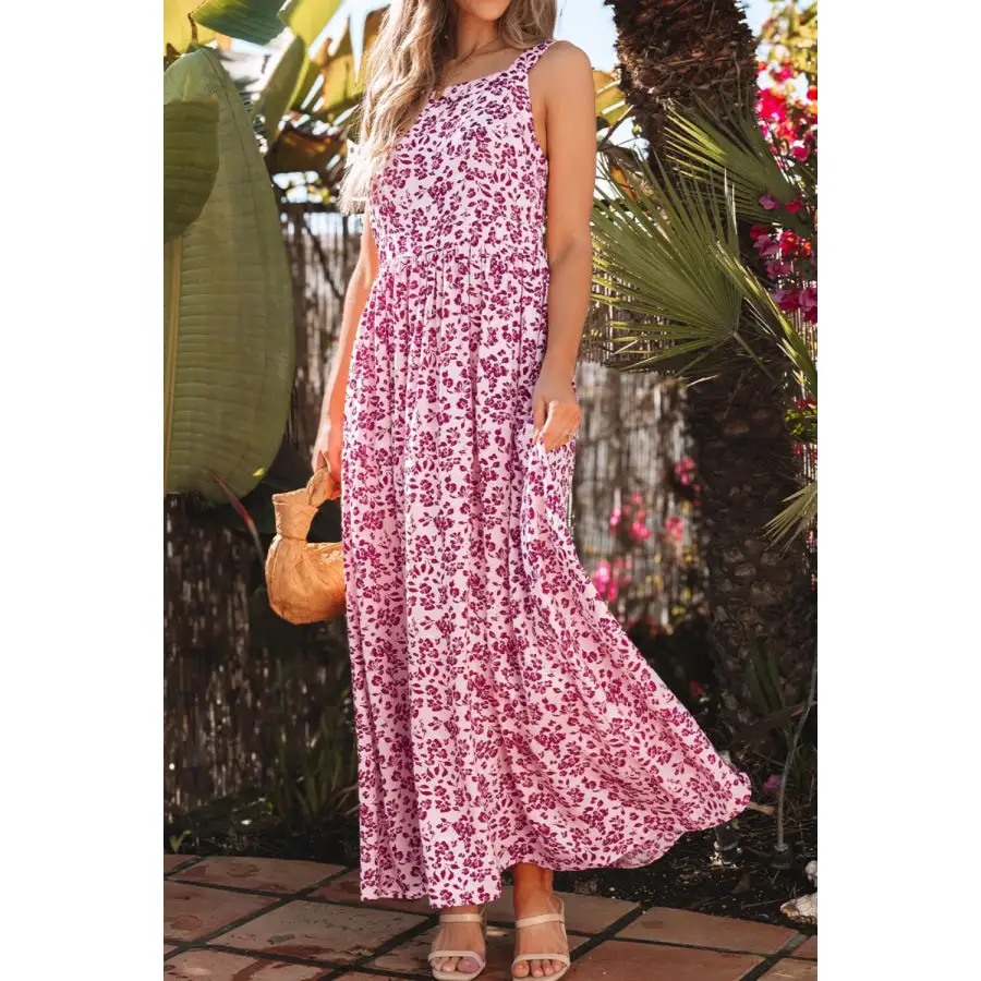 Floral Cutout Back Square Neck Maxi Dress