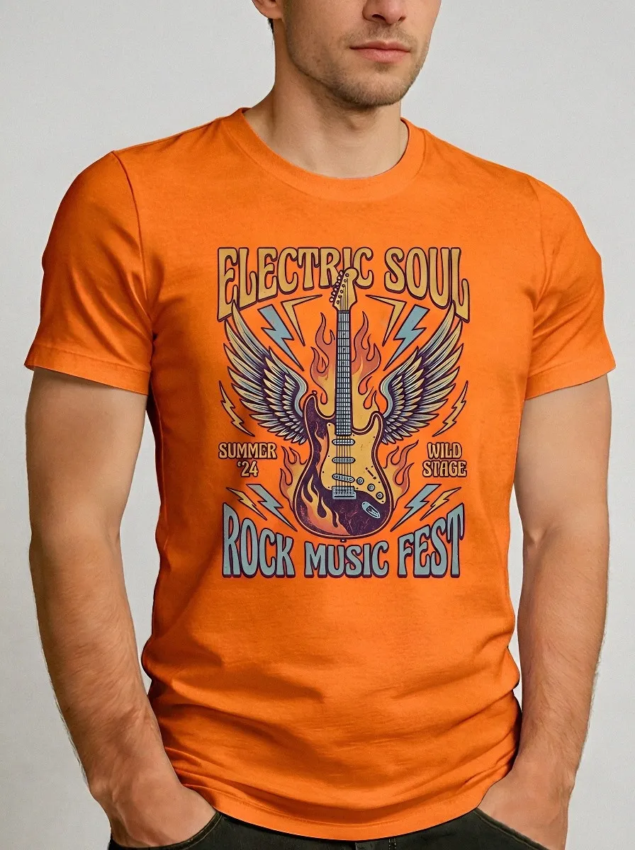 Men's Rock Music Festival Electric Guitar Wings Printed T-shirt