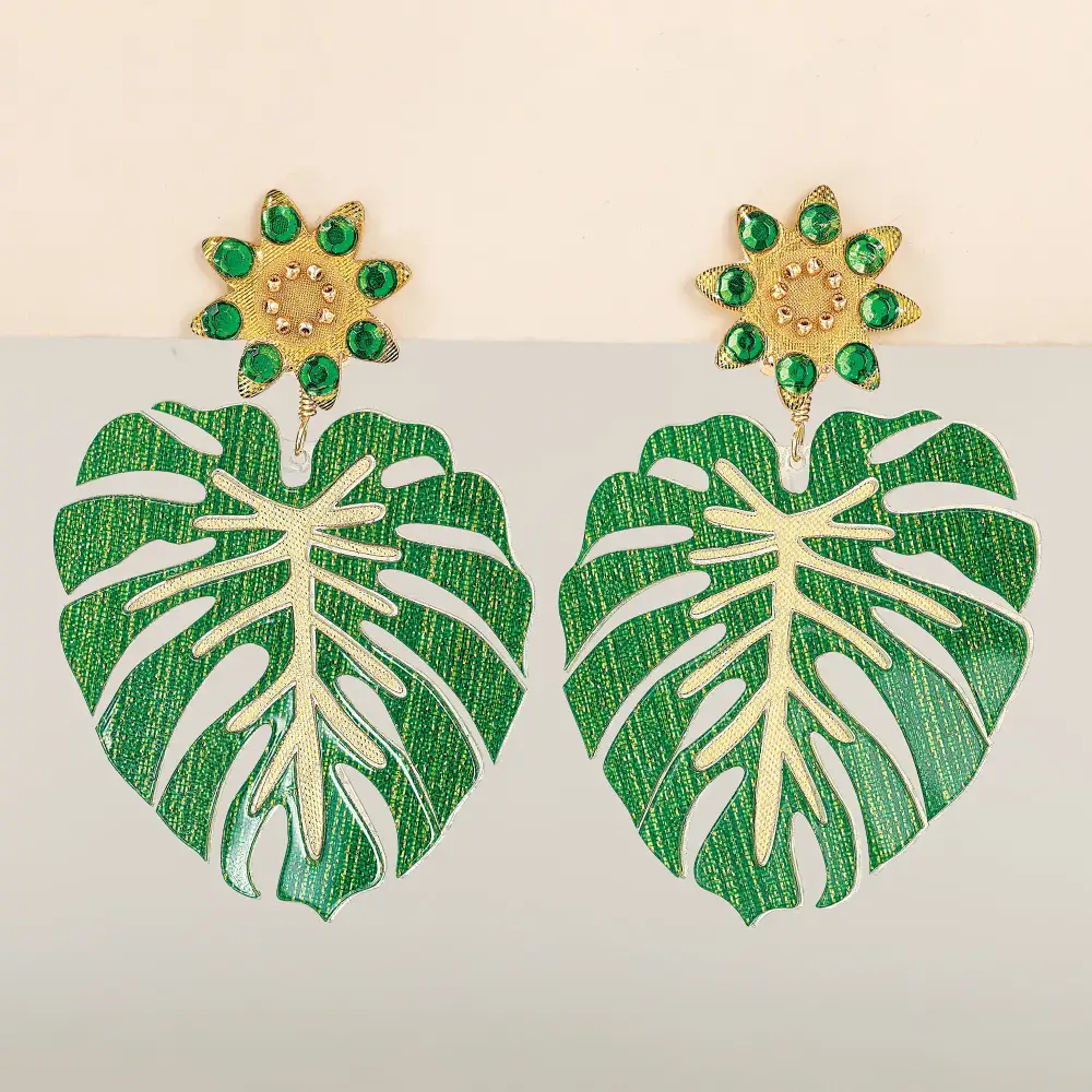Glass Leaf Clip On Earrings