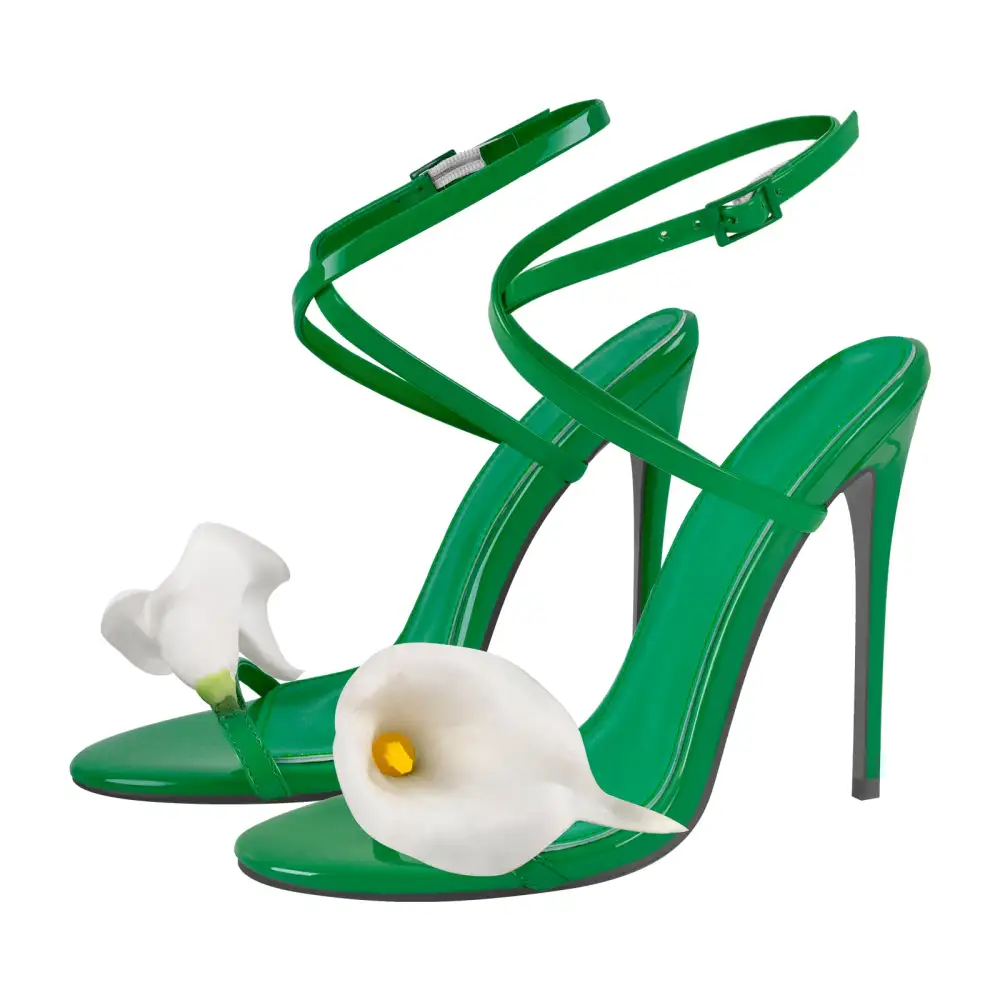 Round Toe Calla Lily Cross Strap Sandals