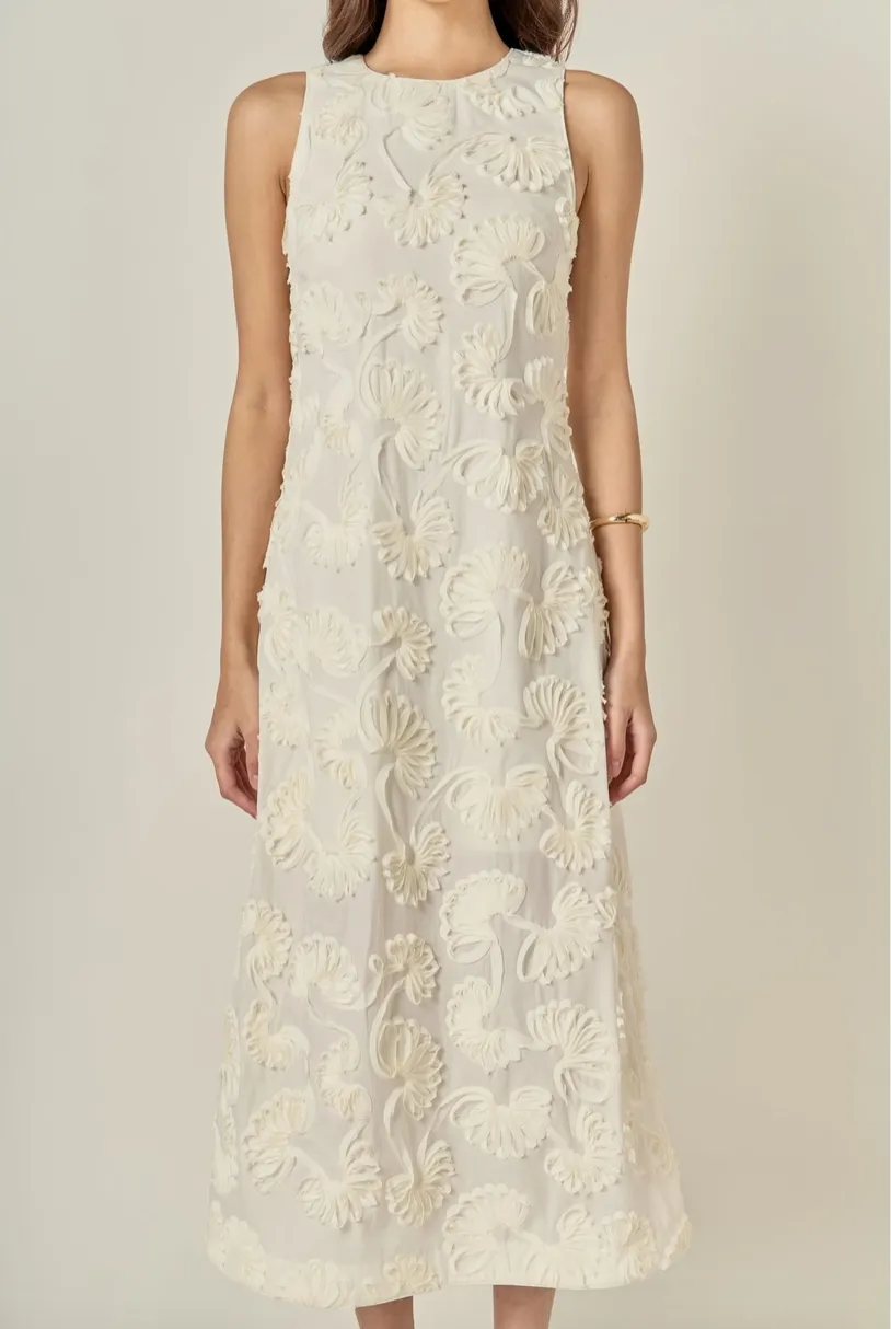Shell Embroidered Sleeveless Midi Dress
