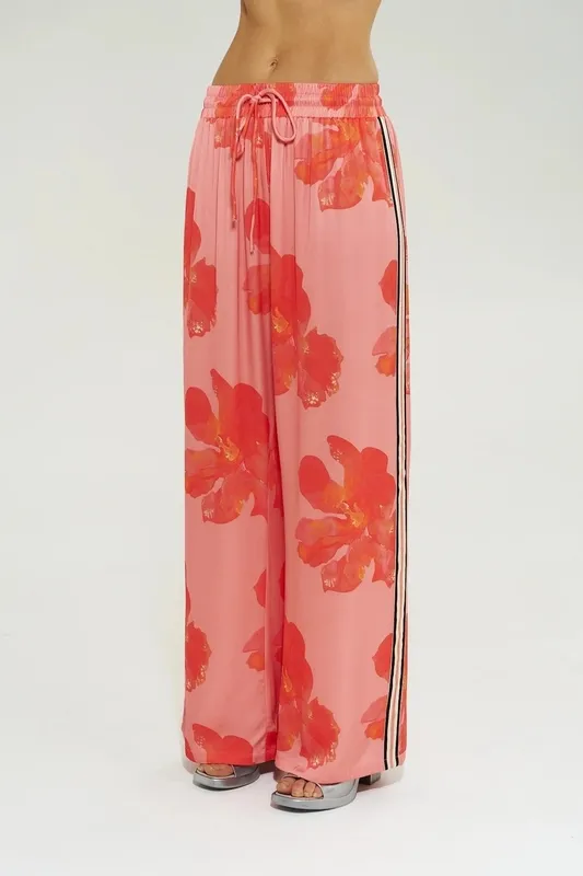 Peach Floral Wide-Leg Pants