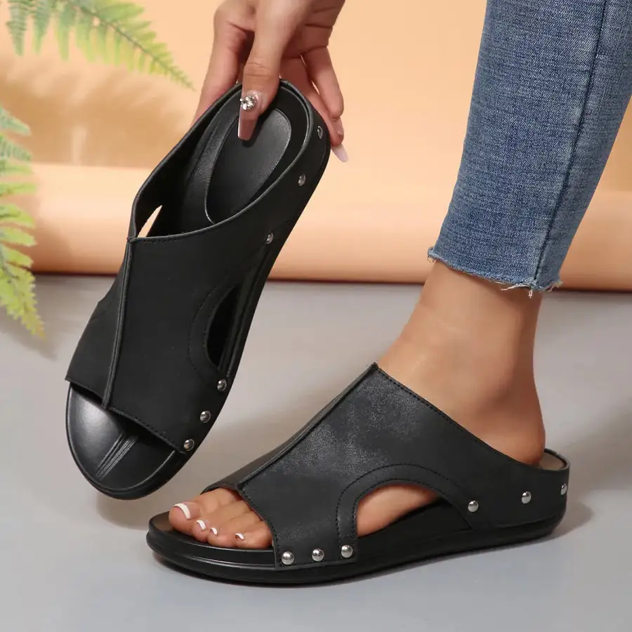 Pleated Open Toe Wedge Sandals