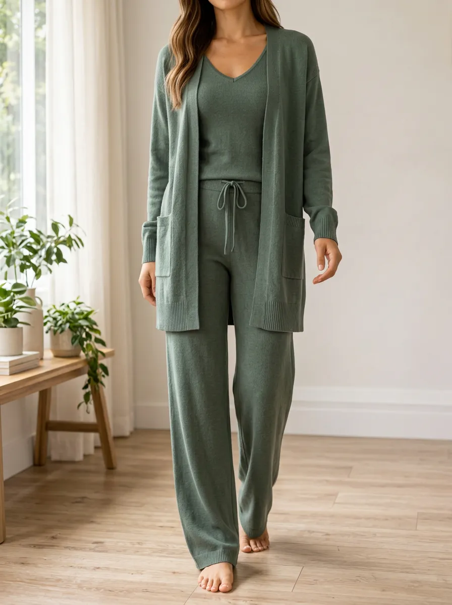 Women's Easy Styling Knit Cardigan Tank Top And Pants Three Piece Set