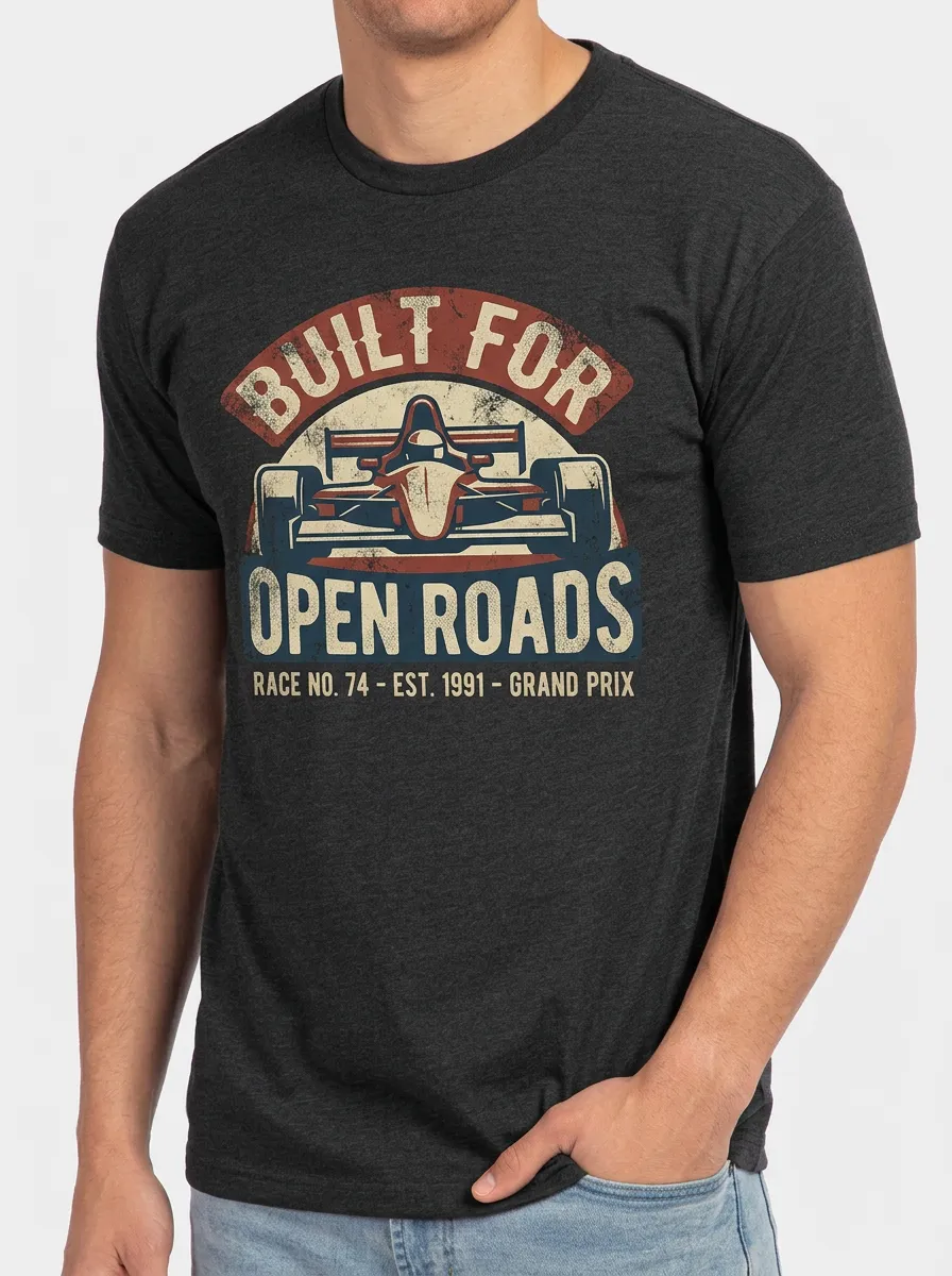 Men's Racing Car Lover Built For Open Roads Printed T-shirt