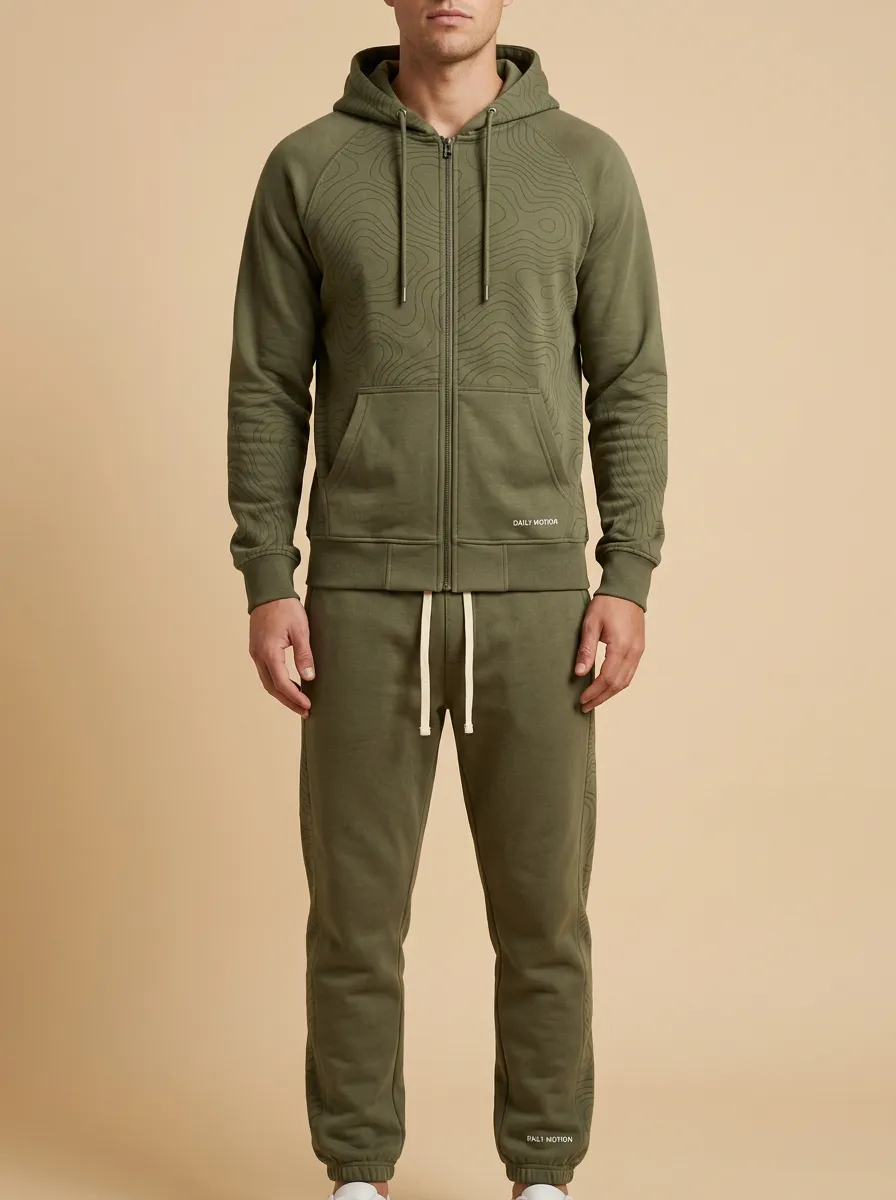 Men's Streamlined Outdoor Adventure Topographic Print Jogger Set