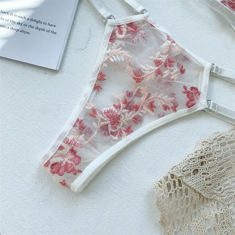 Sculpted Floral Mesh Lingerie Set