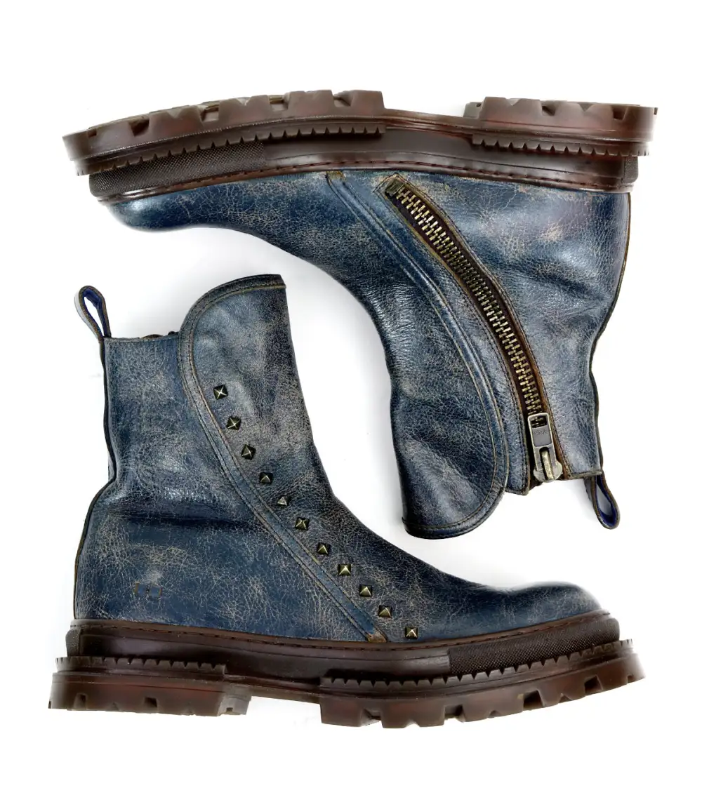 Lug Sole Side Zip Studded Leather Knee High Boots