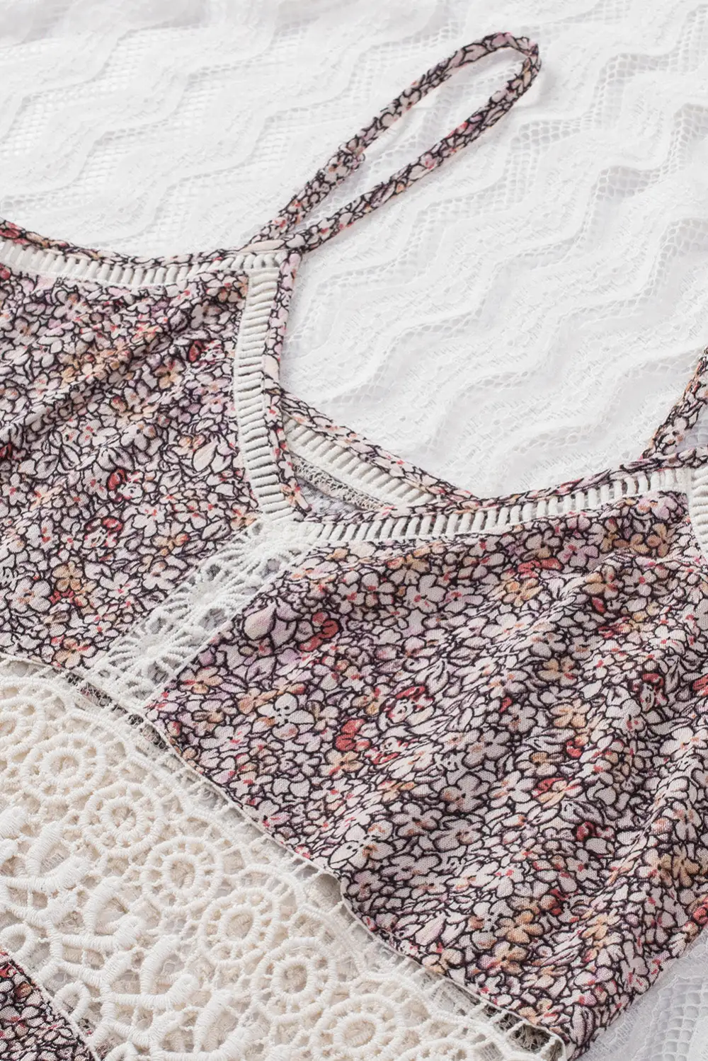 V-Neck Spaghetti-Strap Lace Floral-Print Tank Top