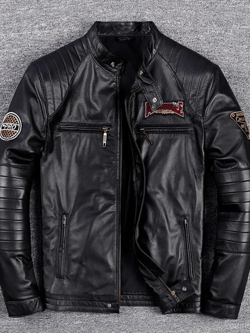 Men's Leather Zip Front Moto Jacket