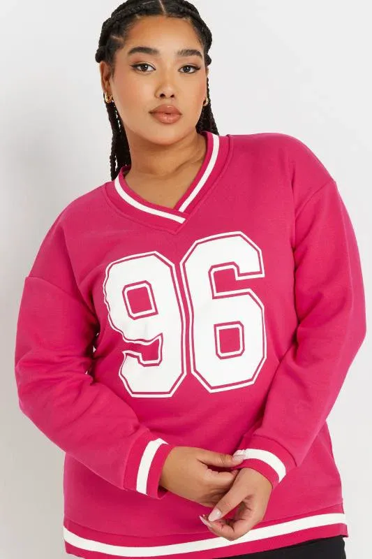 Hot Pink '96' Slogan Varsity Sweatshirt