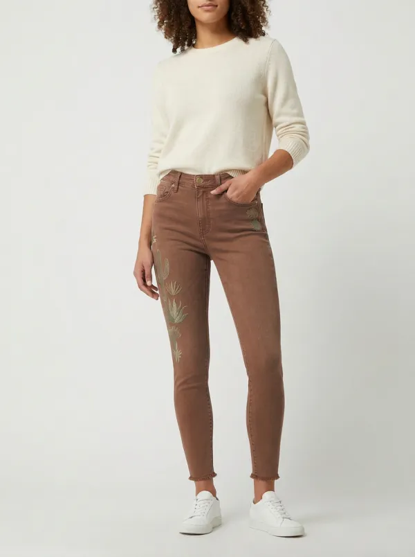Women's Desert Lover Cactus Embroidered Printed Slim Jeans