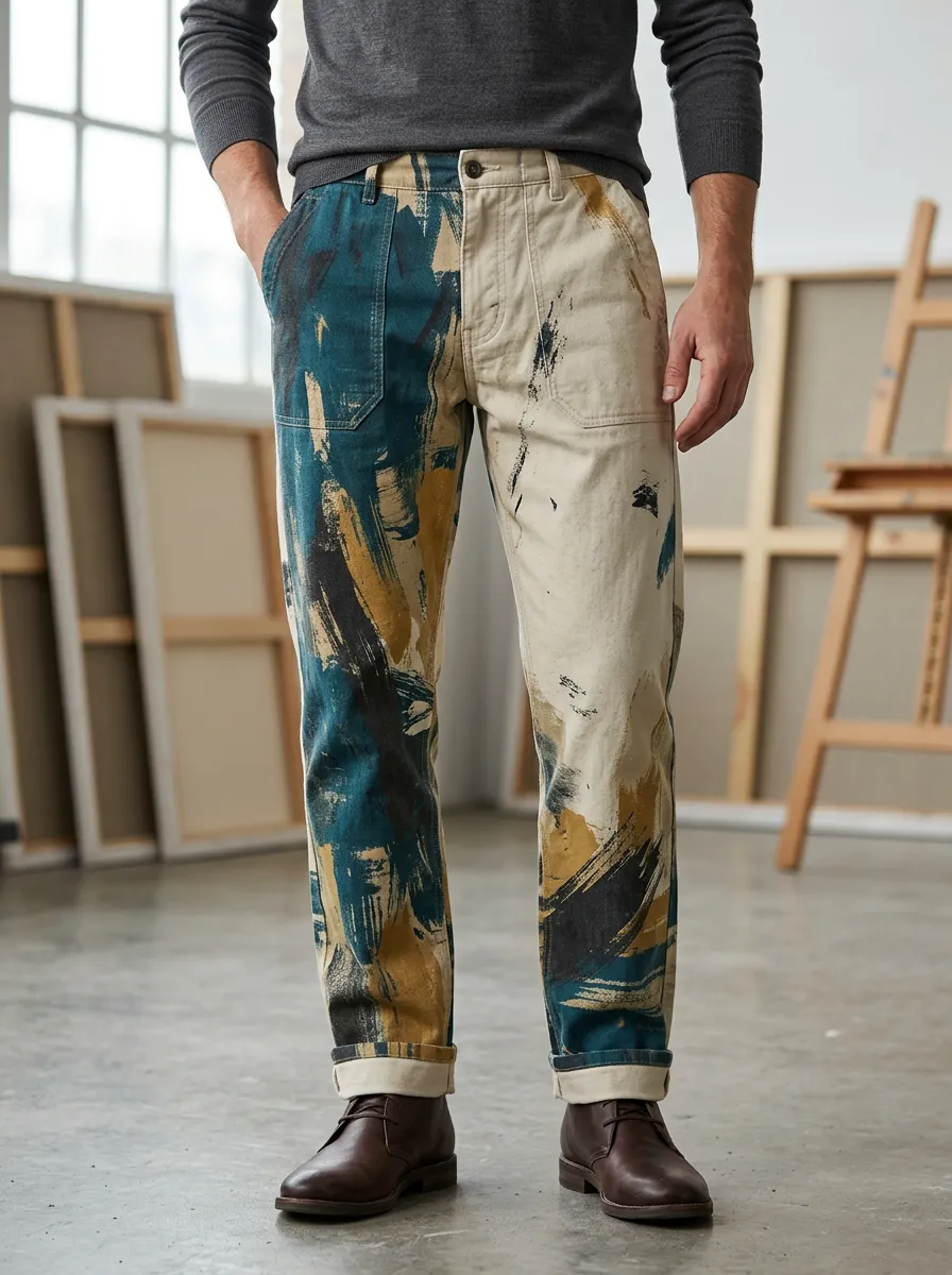 Men's Brushstroke Print Utility Trousers