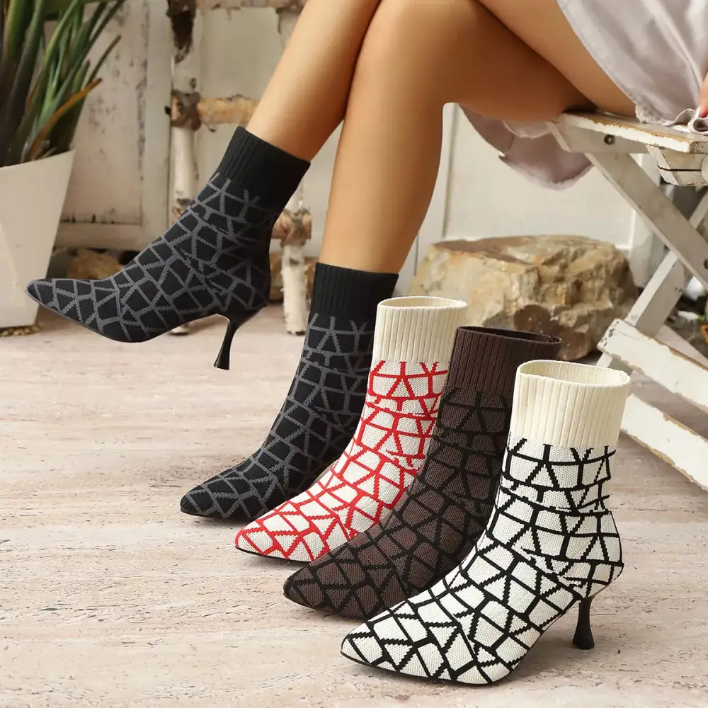 Pointed Toe Flared Heel Boots