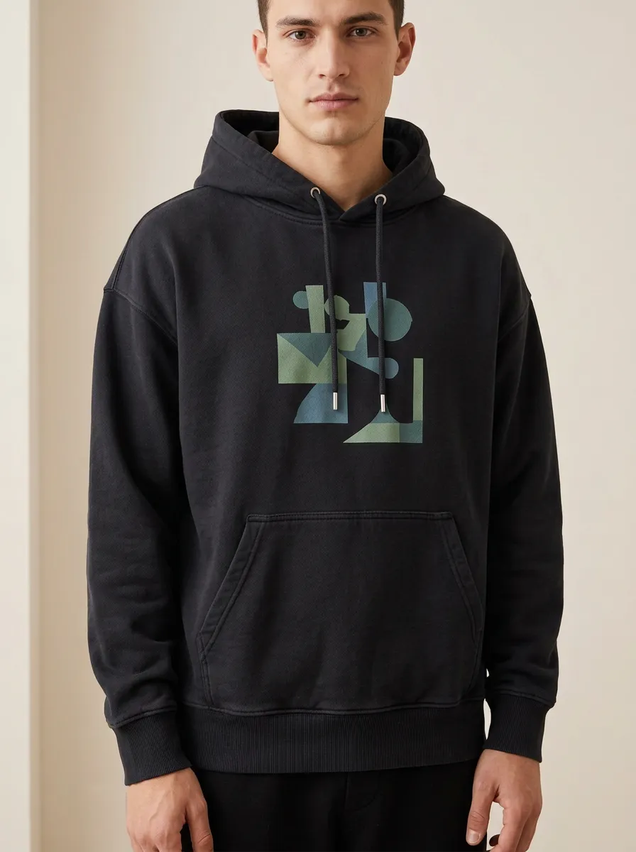 Men's Clean-Lined Abstract Geometric Art Print Hoodie