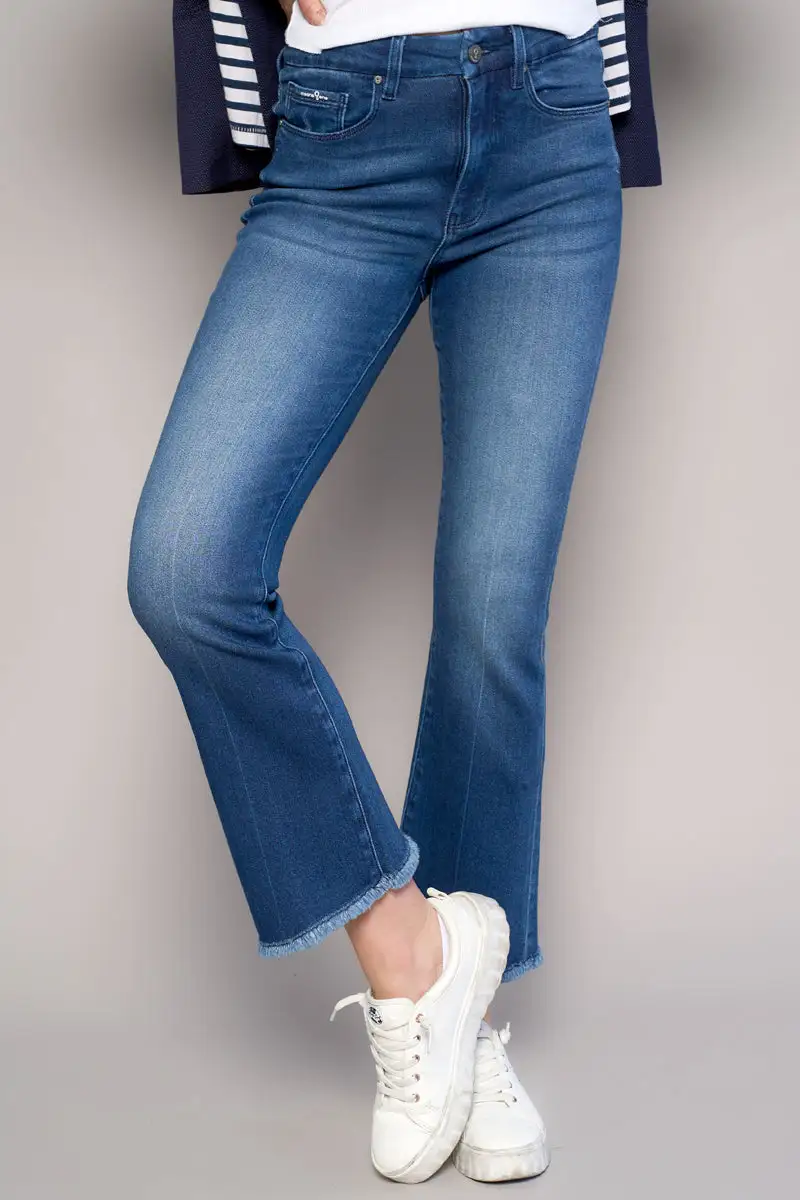 Women's High Rise Cropped Flare Stretch Denim Jeans