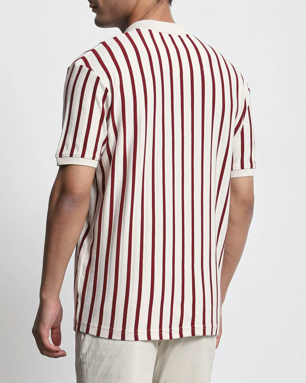 Maroon Striped Textured  Polo Shirt