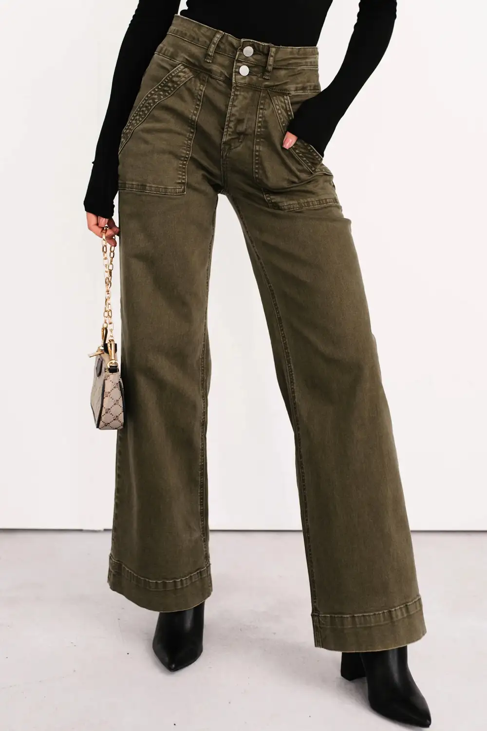 Women's Double Waistband Loose Straight Jeans