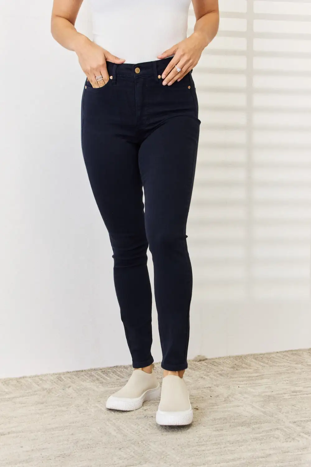 Garment Dyed Tummy Control Skinny Denim Jeans