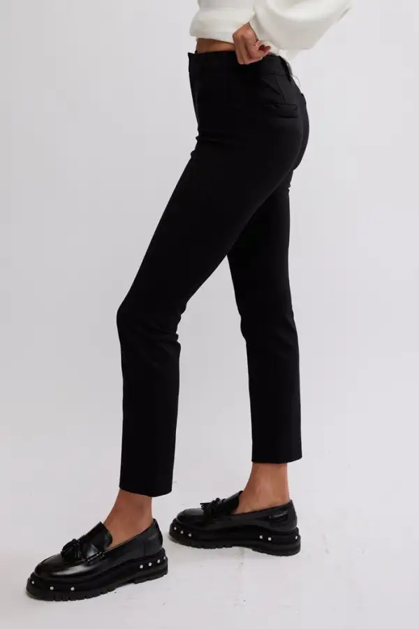 Black Cropped Slim-Fit Ankle Pants