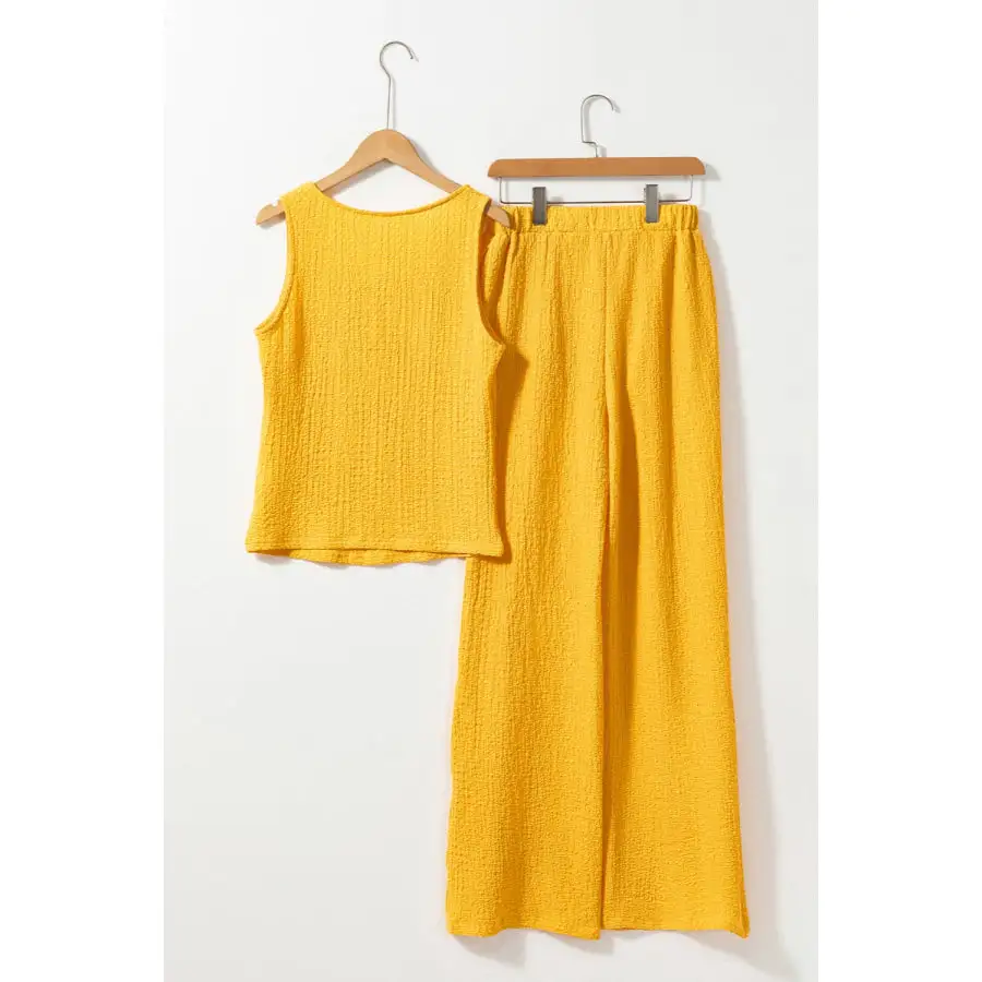 Textured Round Neck Top and Wide Leg Pants Set