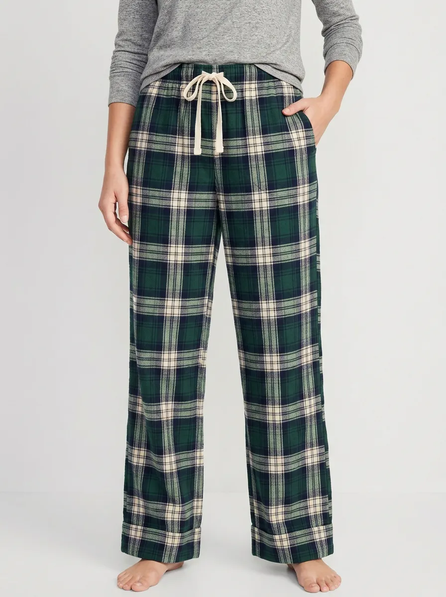 Women's Casual Loungewear Green Plaid Tartan Printed Pajama Pants