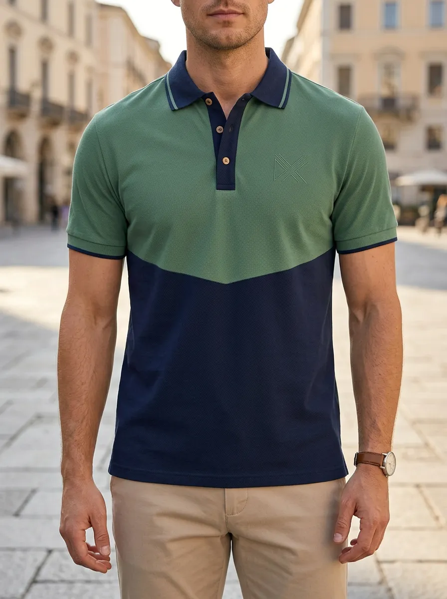 Men's Modern Colorblock Geometric Polo Shirt