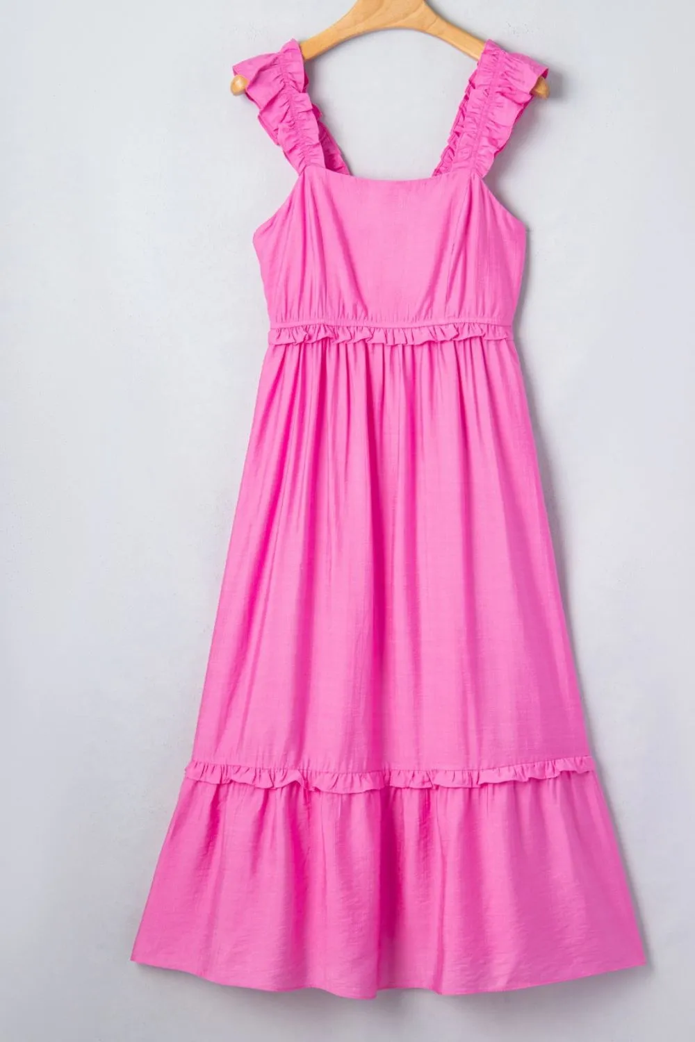 Solid Color Ruffle Trim High Waist Sleeveless Maxi Dress