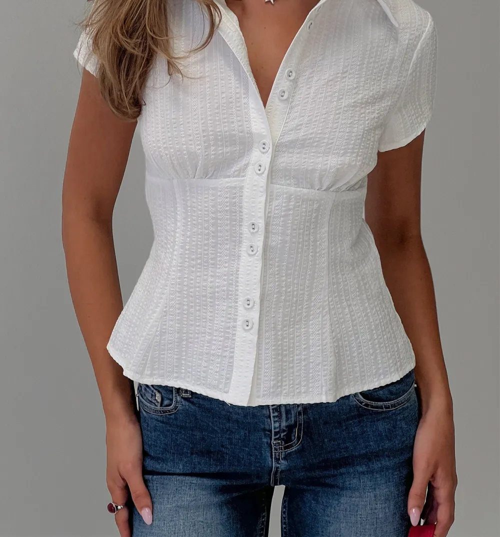White Textured Ruched Blouse